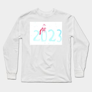 Watercolor 2023 and Santa Claus, new year art decoration, sketch. Illustration hand drawn modern Long Sleeve T-Shirt